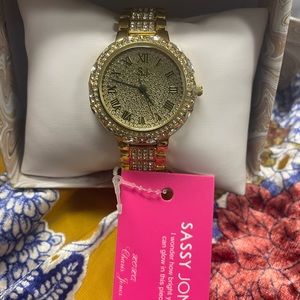 Sassy Jones Gold Tone Crystal Watch NWT